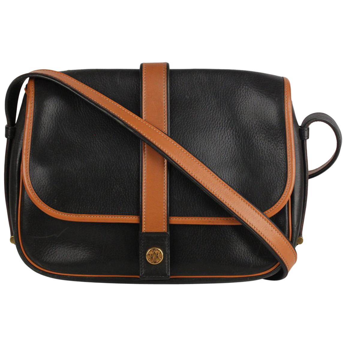 Hermes Vintage Black and Tan Leather Noumea Shoulder Bag