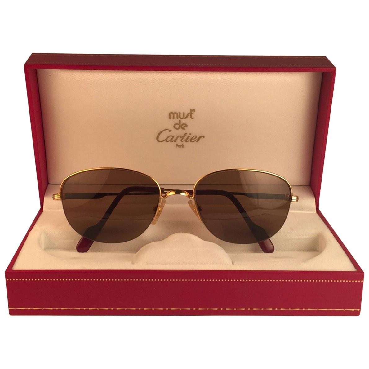 Cartier Montaigne Half Frame 57mm Sunglasses 18k Gold Sunglasses France