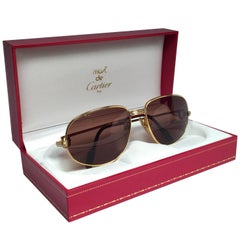 New Vintage Cartier Romance Vendome 58MM France 18k Gold Plated Sunglasses