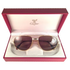 New Vintage Cartier Romance Santos 61MM France 18k Gold Plated Sunglasses