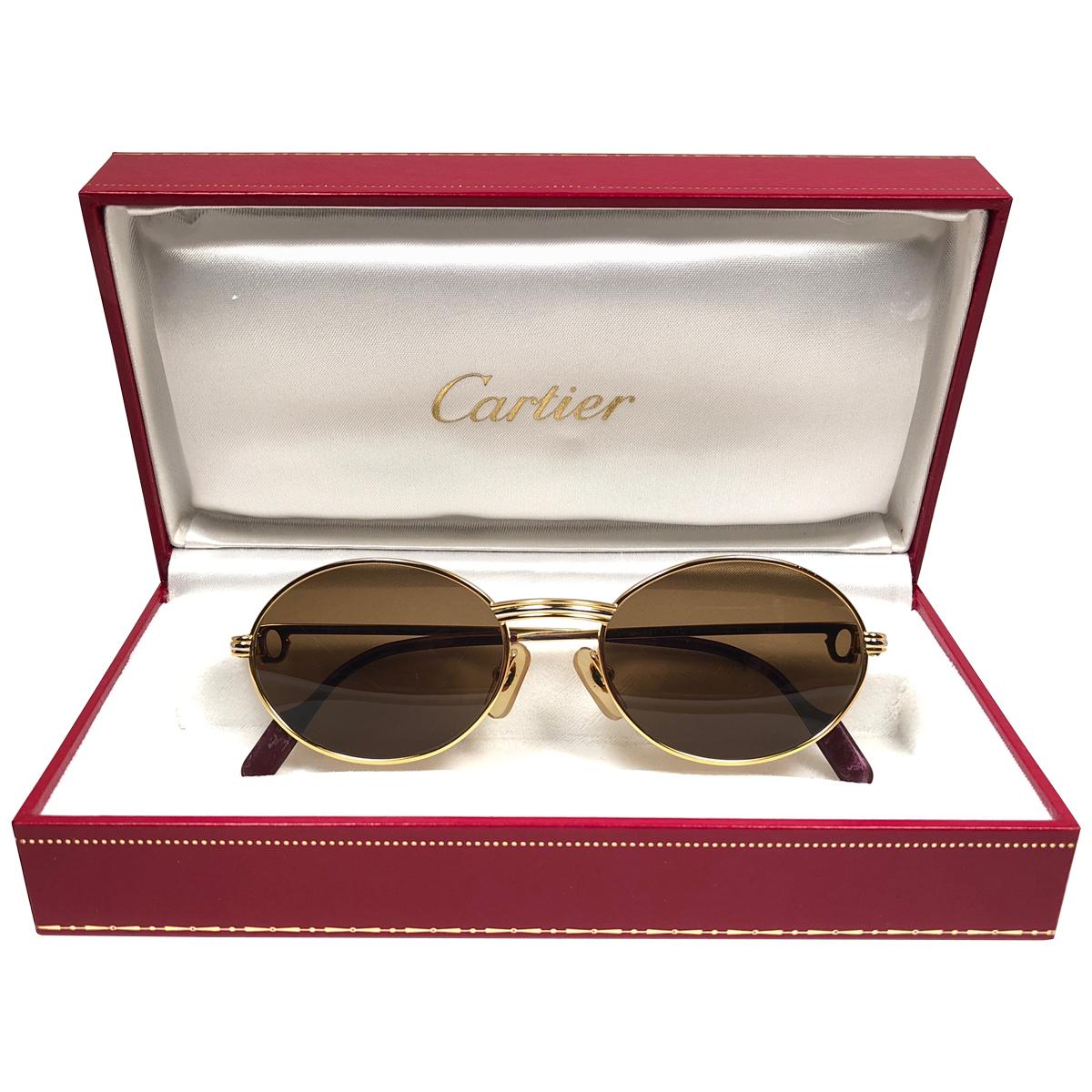 Vintage Cartier Oval St Honore Gold 49mm 18k Plated Sunglasses France