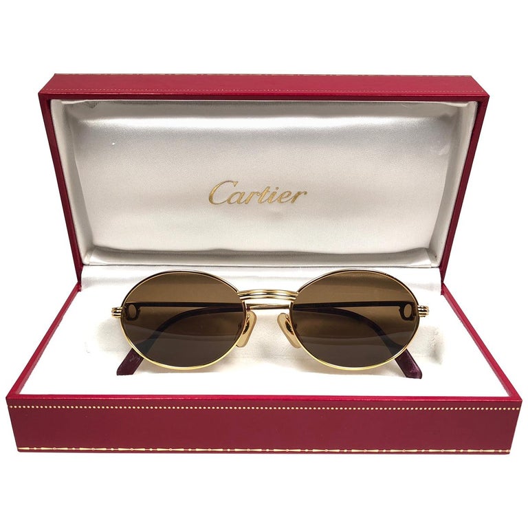 Vintage Cartier Oval St Honore Gold 49mm 18k Plated Sunglasses France