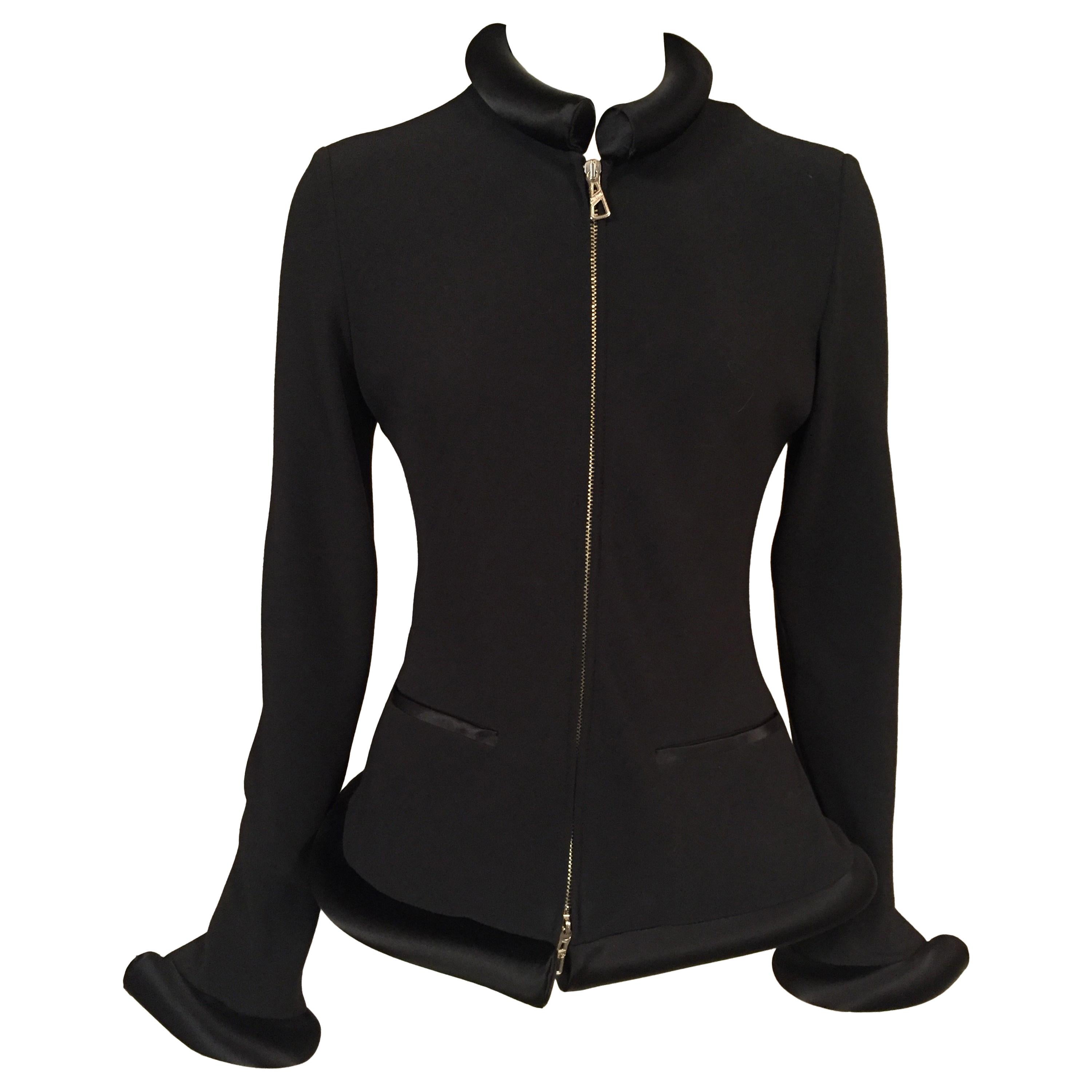 Jean Paul Gaultier Black Jacket with Padded Satin Collar, Cuffs and Hemline