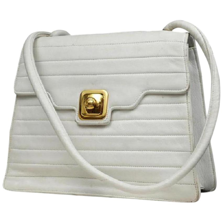 Chanel Camera Cc Rare Quilted Flap 216299 White Leather Shoulder Bag For Sale