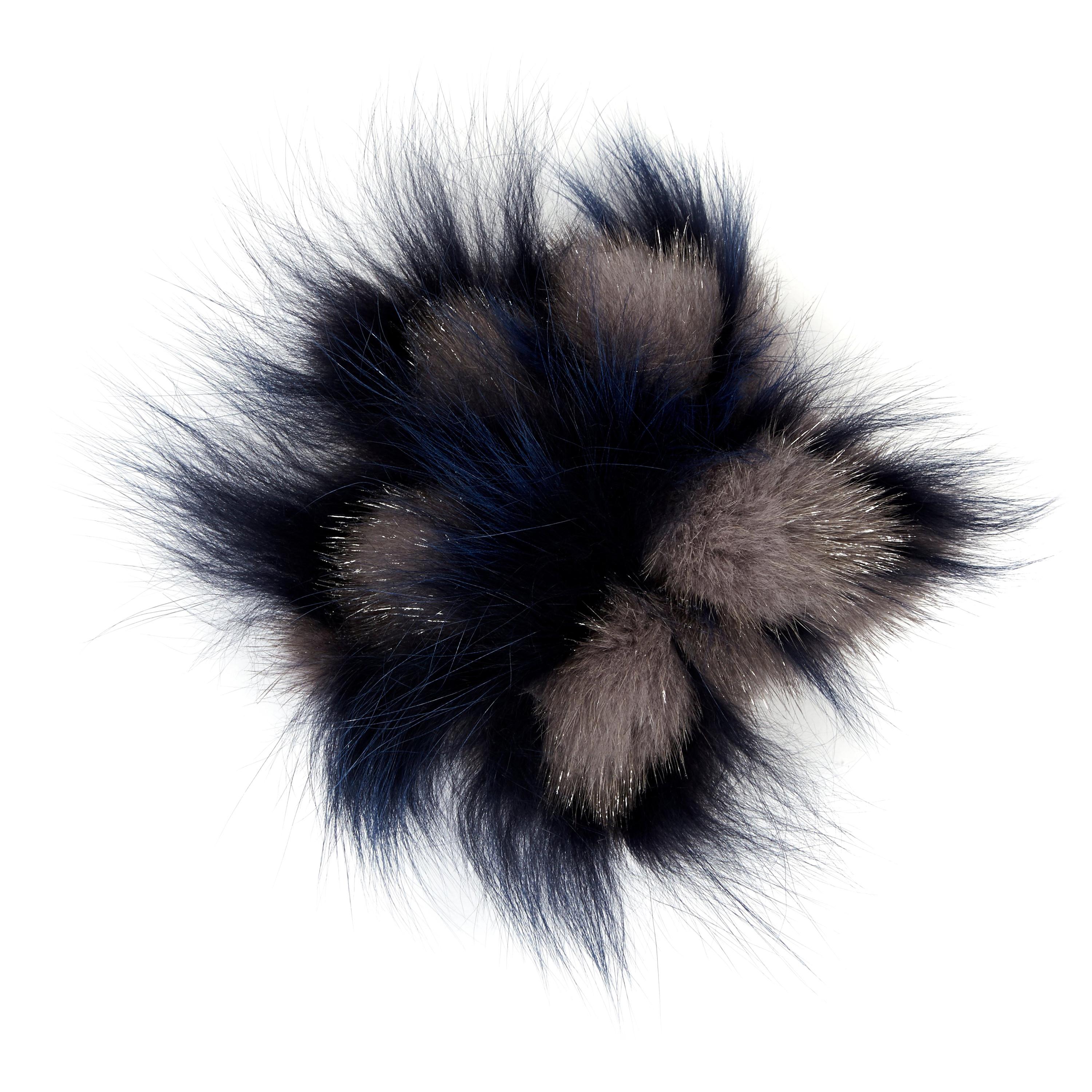 Verheyen London Mink Fur Flower Brooch in Dark Grey Platinum and Navy