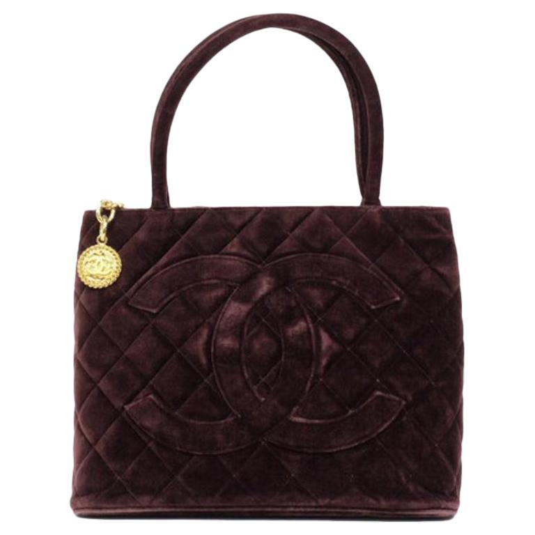 Chanel Médallion Quilted Cc 219438 Brown Velour Tote For Sale