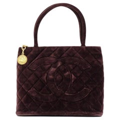 Chanel Médallion Quilted Cc 219438 Brown Velour Tote
