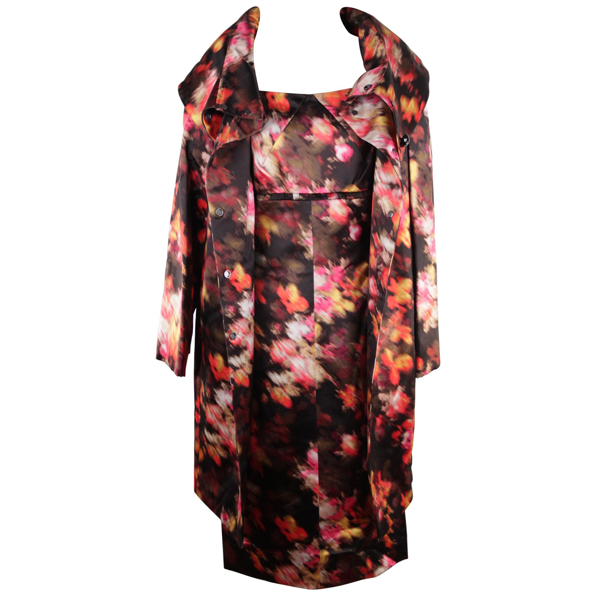 Versace Multicolor Silk Dress & Coat Set Suit Size 40 42 IT