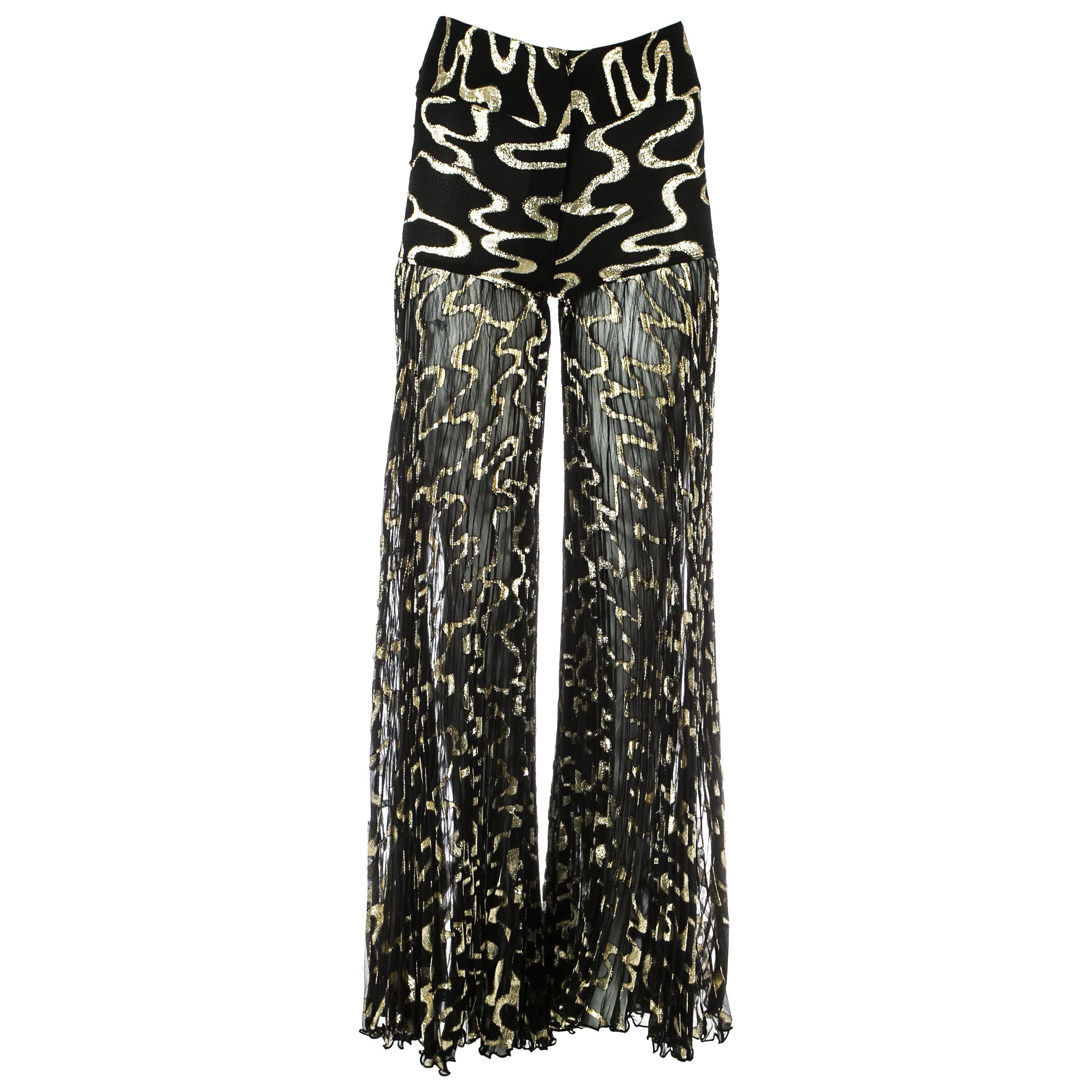 Dolce & Gabbana black and gold chiffon wide leg pleated evening pants, A/W 2000 For Sale