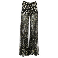 Dolce & Gabbana Abendhose aus schwarzem und goldenem Chiffon mit weitem Bein und Falten, A/W 2000