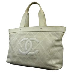 Chanel Timeless Perforated Cc 218174 White Calfskin Tote