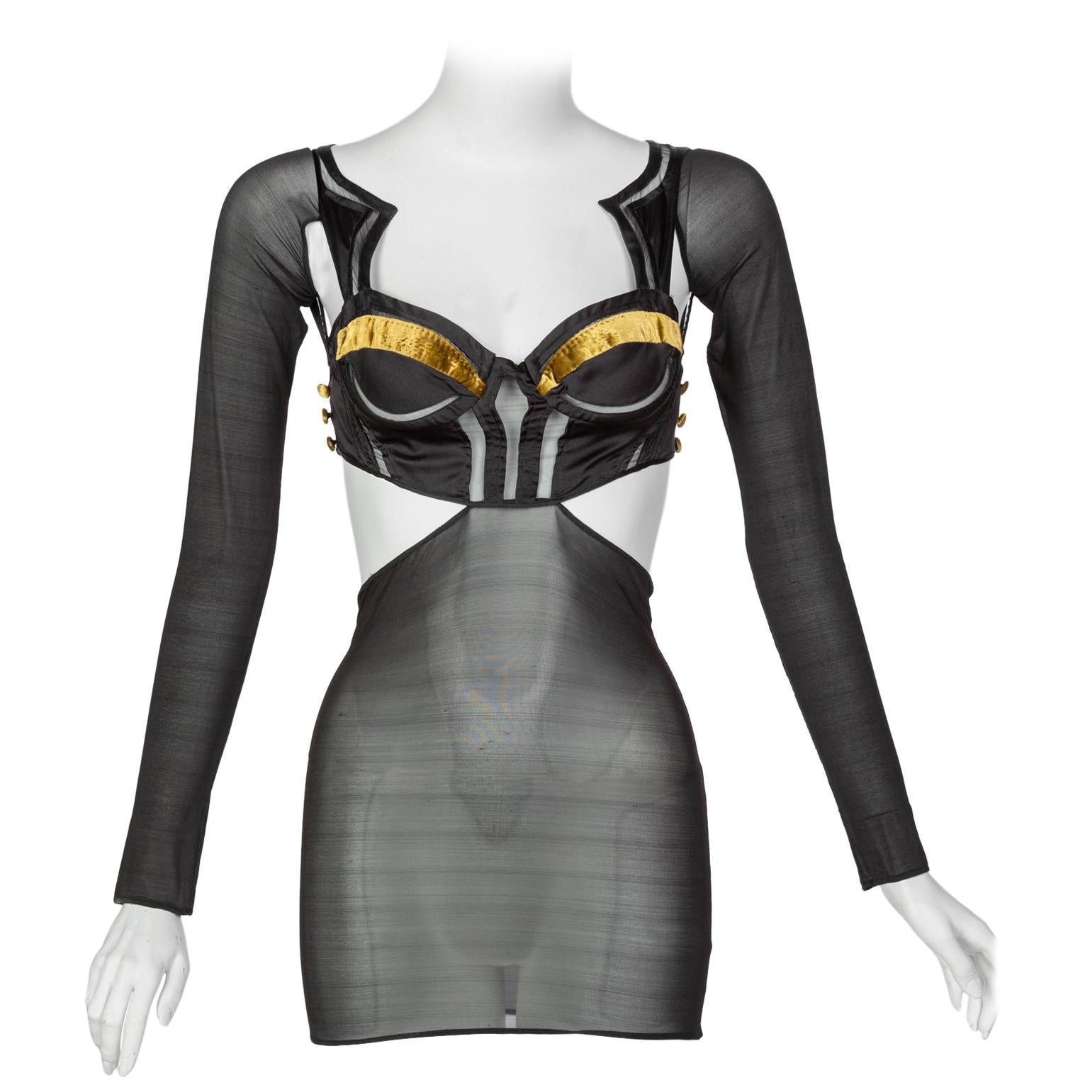 Gucci Tom Ford Black Golden Velvet Cut-Out Bustier Runway Top, 2005