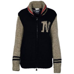 Moncler Men's Navy Blue/Beige Vintage Varsity Cardigan Jacket Sz L