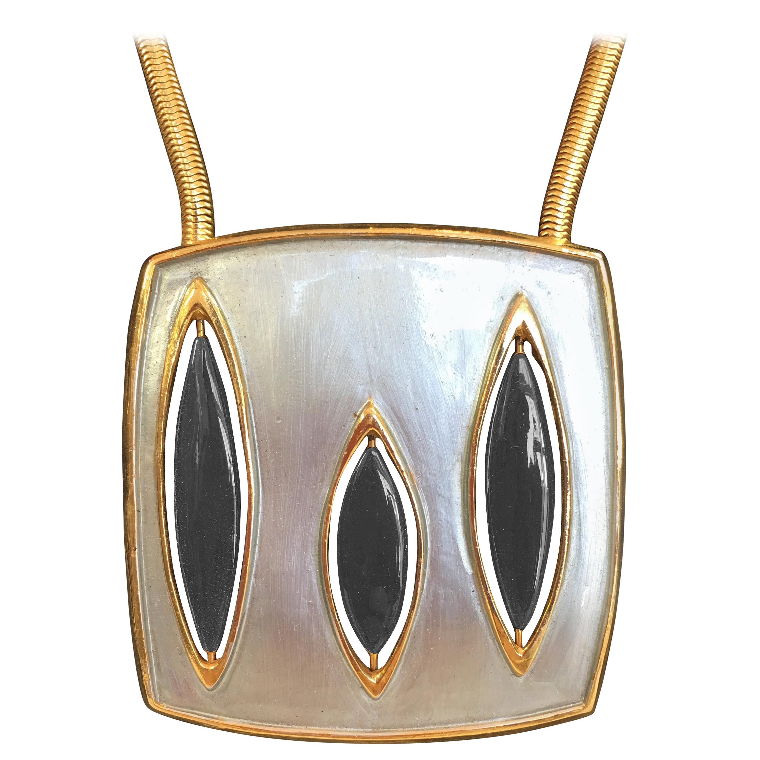 Pierre Cardin Mid-Century Modern Gold Tone and Enamel Necklace