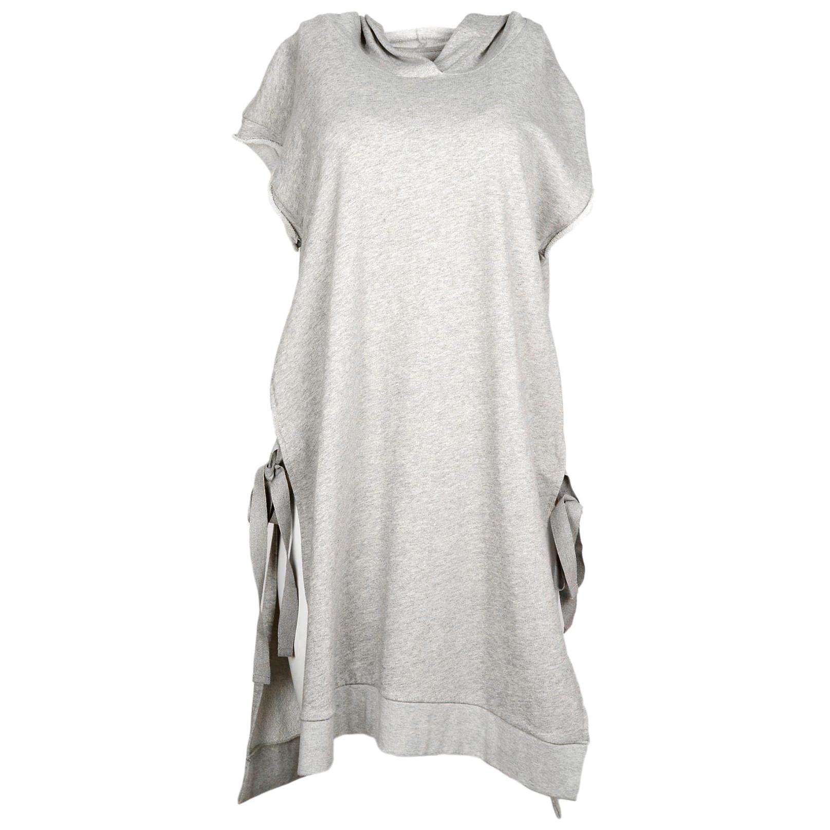 Maison Martin Margiela Grey Hooded Side Tie Sweatshirt Dress Sz M