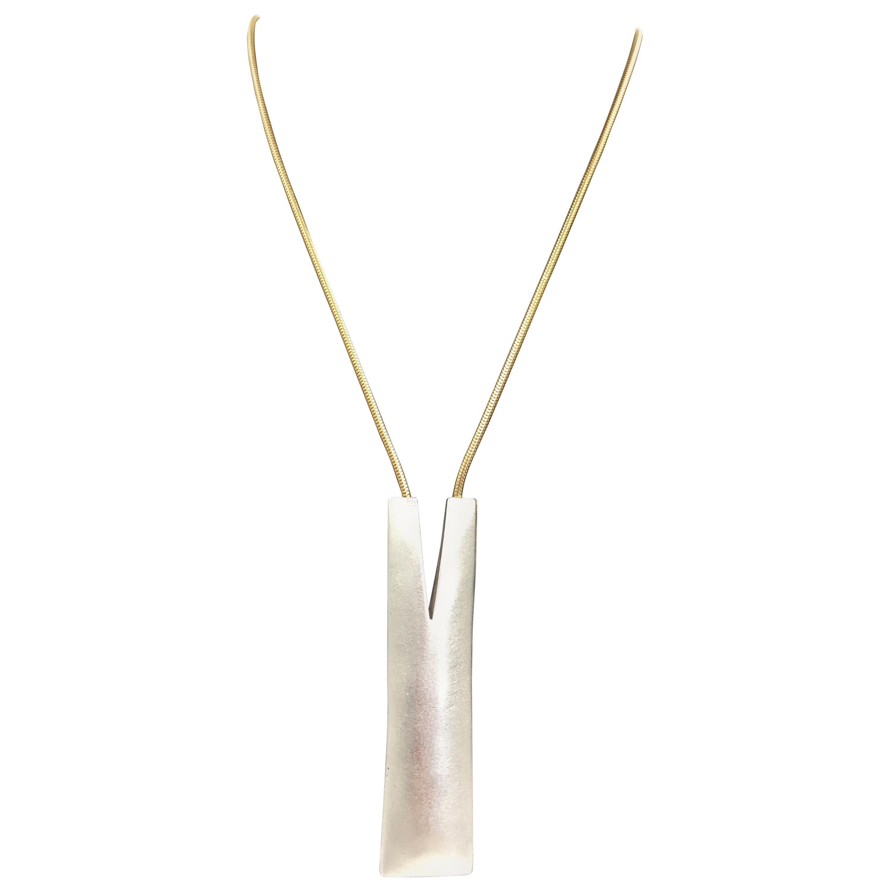Modernist Reversible Matte Gold/Silver Necklace  For Sale