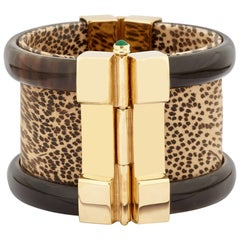Cuff Bracelet Gold Emerald Ruby Leopard 
