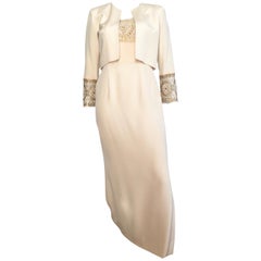 Pamela Dennis Lace & Beaded Silk Cream Gown Size 6. 