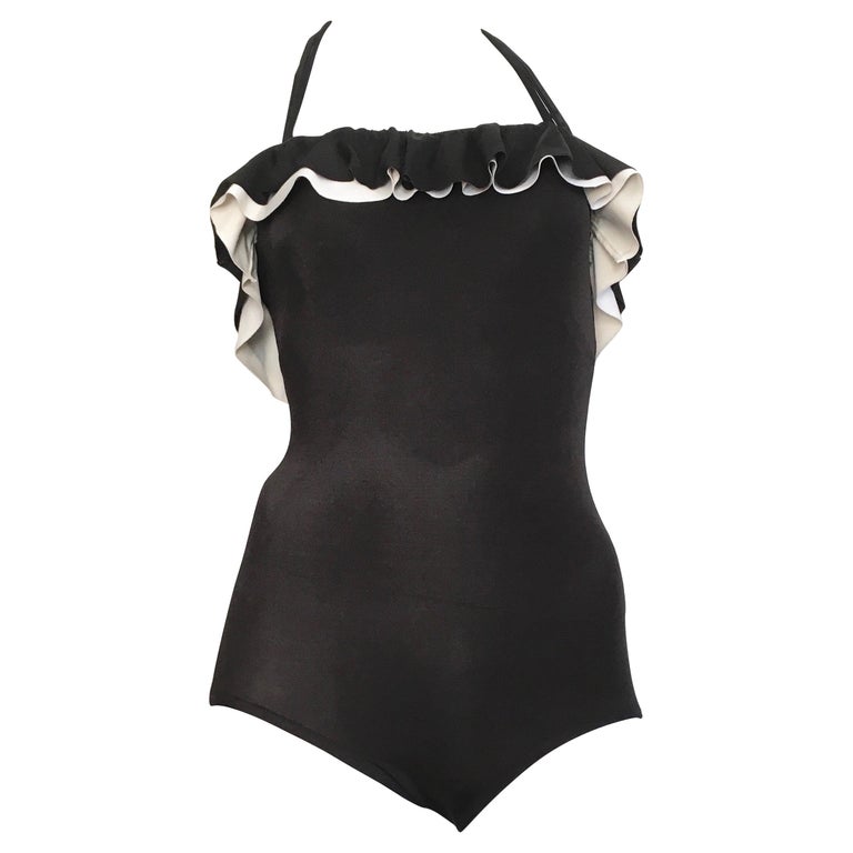 Bill Blass 1980s Black and White One Piece Swimsuit Size 6 / 8. For ...