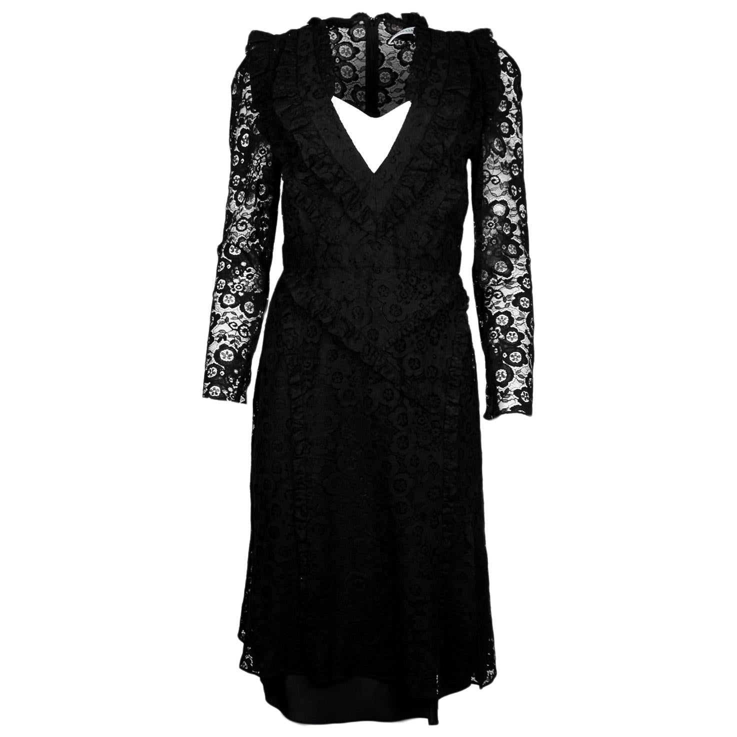 Altuzarra Black Lace Longsleeve Ruffle Dress W/ Slip Sz 42