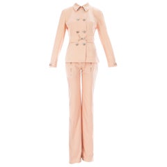 Gianni Versace baby pink cotton pant suit with silver hardware, ss 2003