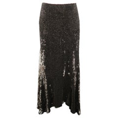 RALPH LAUREN BLUE LABEL Size 2 Silver & Black Two Way Sequin Silk Maxi Skirt