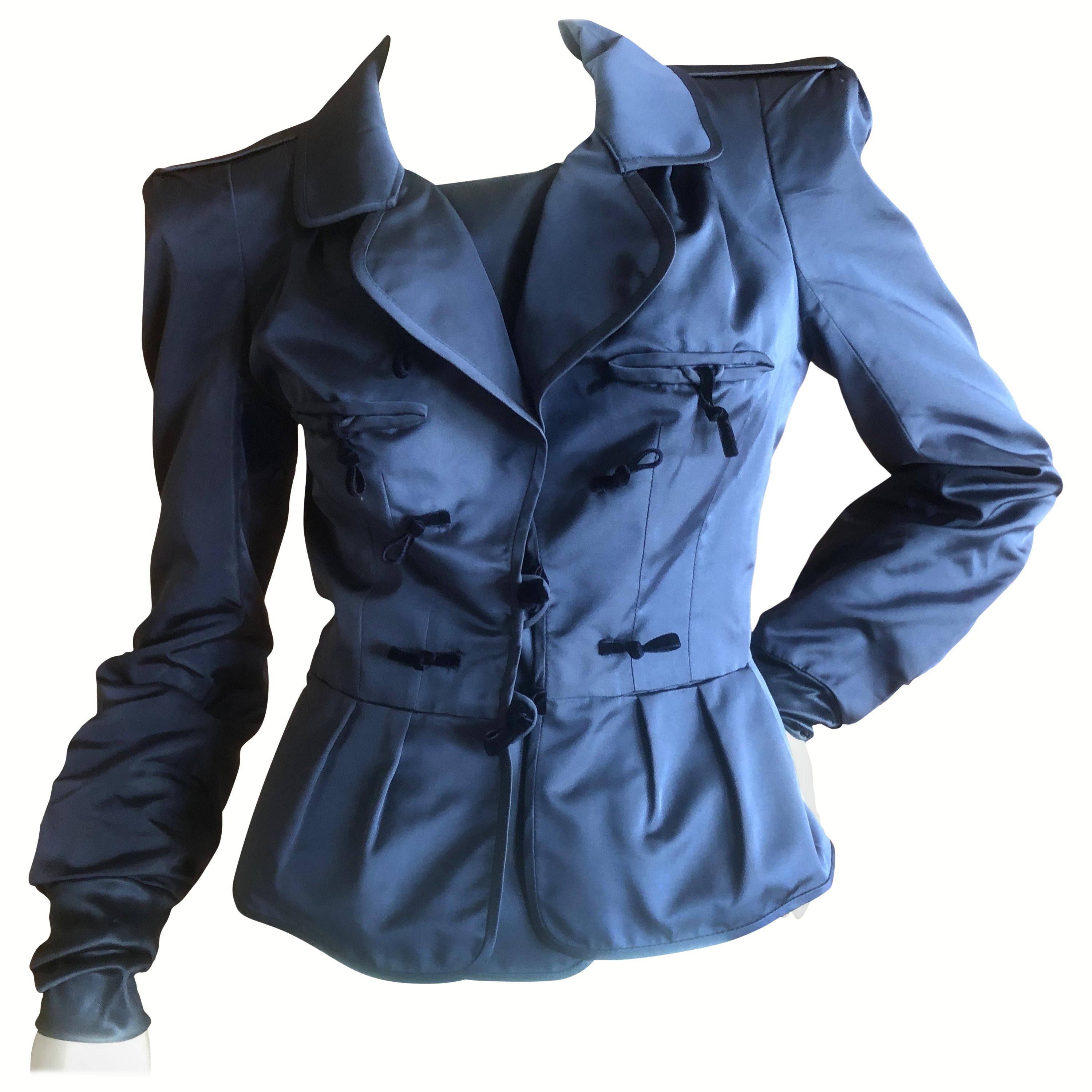Yves Saint Laurent Tom Ford Fall 2004 Teal Blue Silk Pagoda Shoulder Jacket For Sale