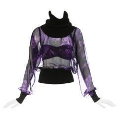 Vintage Dolce & Gabbana purple silk chiffon blouse and satin bra 2-piece set, fw 1999