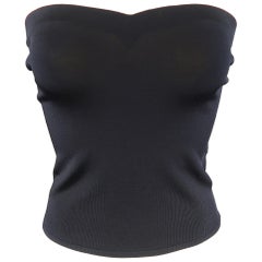 RALPH LAUREN COLLECTION S Navy Stretch Viscose Ribbed Knit Sweetheart Tube Top
