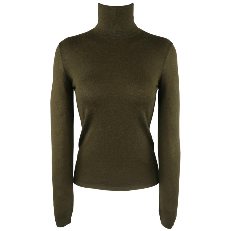 RALPH LAUREN Size S Olive Green Cashmere Knit Turtleneck Sweater at 1stDibs  | olive green turtleneck