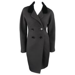 BALENCIAGA Size 6 Black Wool Double Breasted Velvet Collar Coat