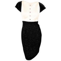 Used CHANEL 6 Black & White Supermaret FW 2014 Collection Satin Sparkle Velvet Dress