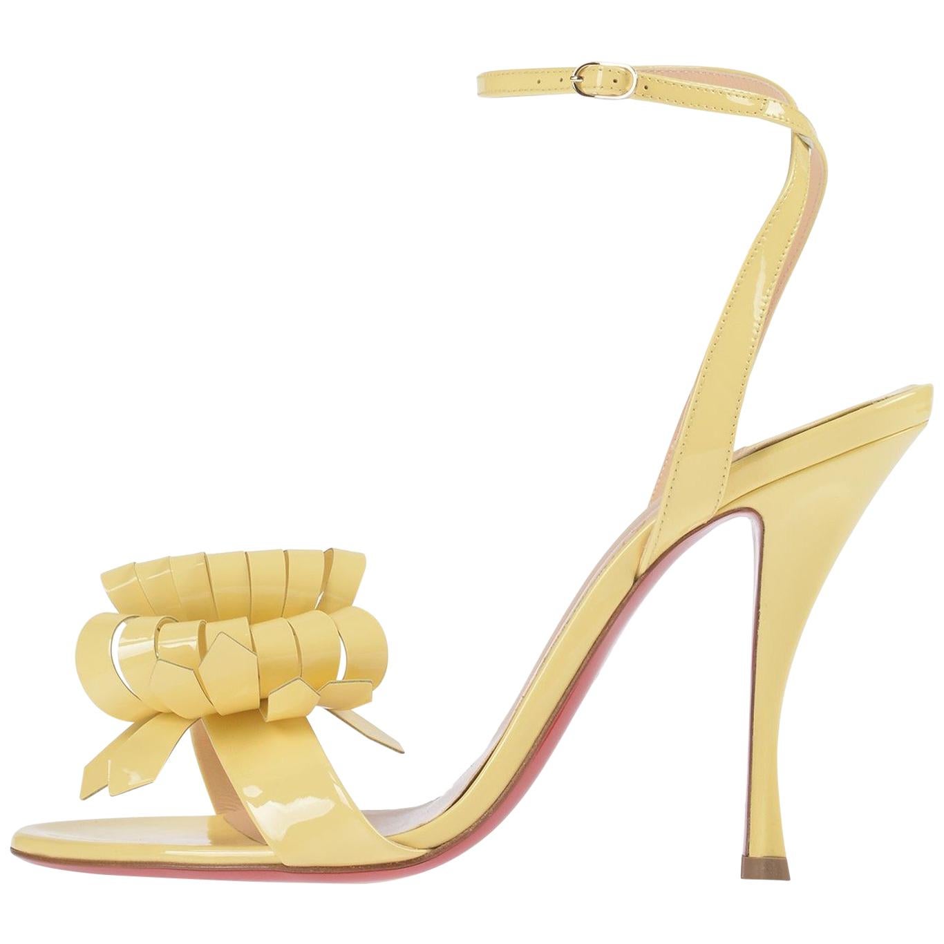 Christian Louboutin NEW Yellow Patent Bow Evening Sandals Heels in Box