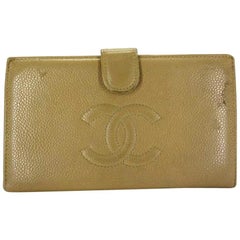 Chanel Beige Caviar Cc Logo Long Bifold 217230 Wallet