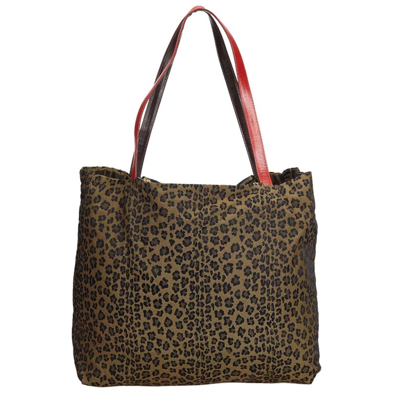 Fendi Brown Reversible Leopard Print Canvas Tote Bag