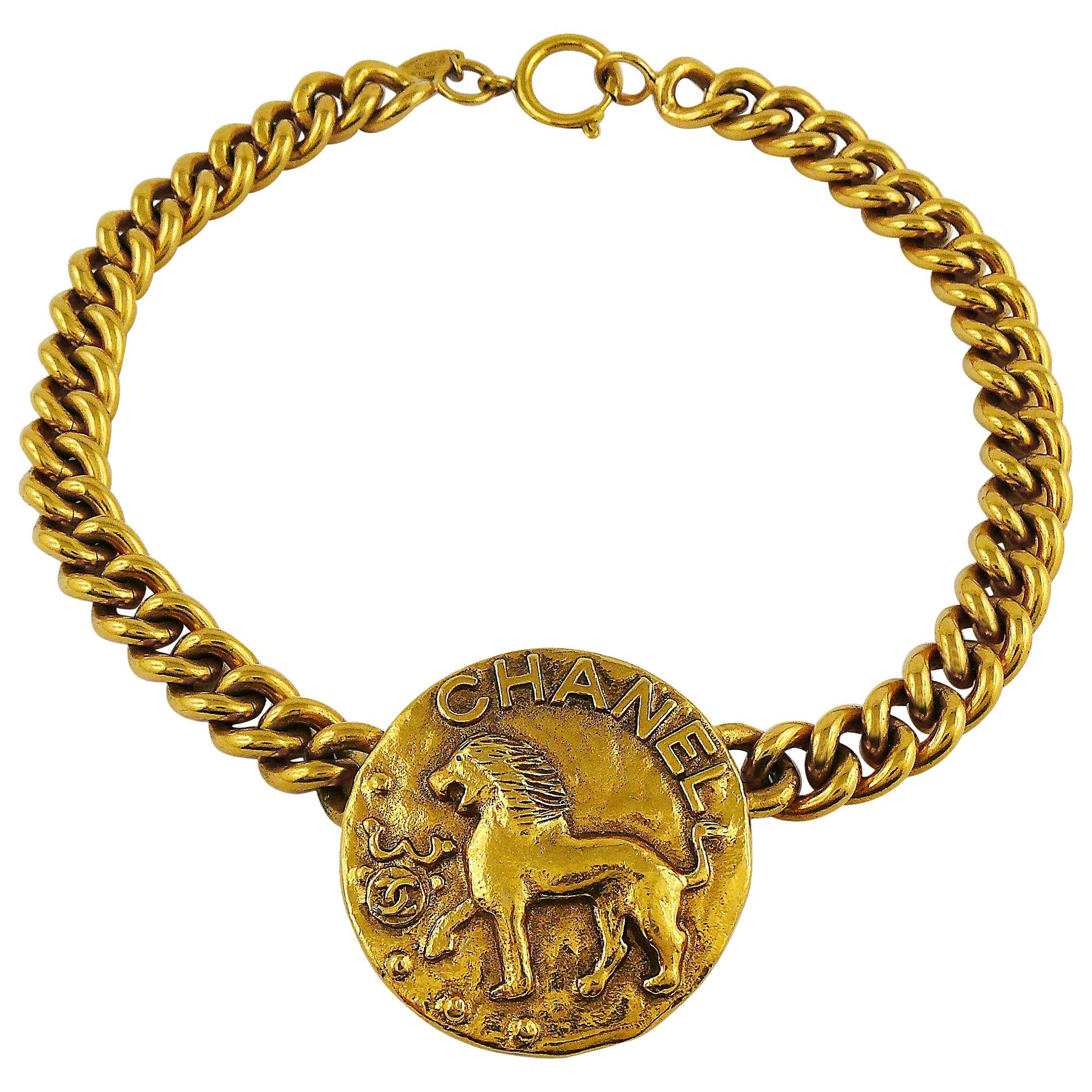 Chanel Vintage Zodiac Lion Medallion Choker Necklace