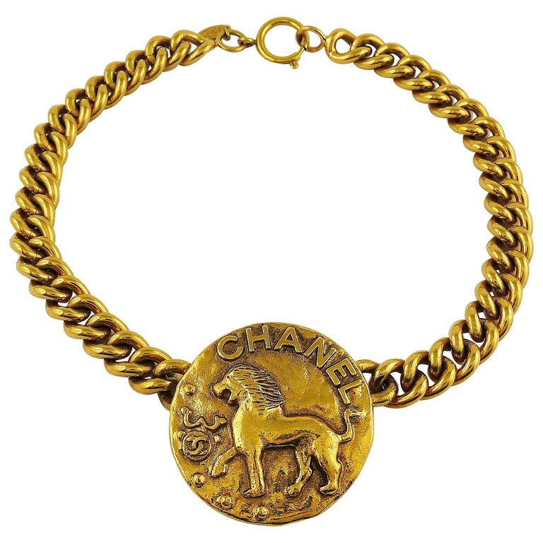 Chanel Vintage Zodiac Lion Medallion Choker Necklace at 1stDibs