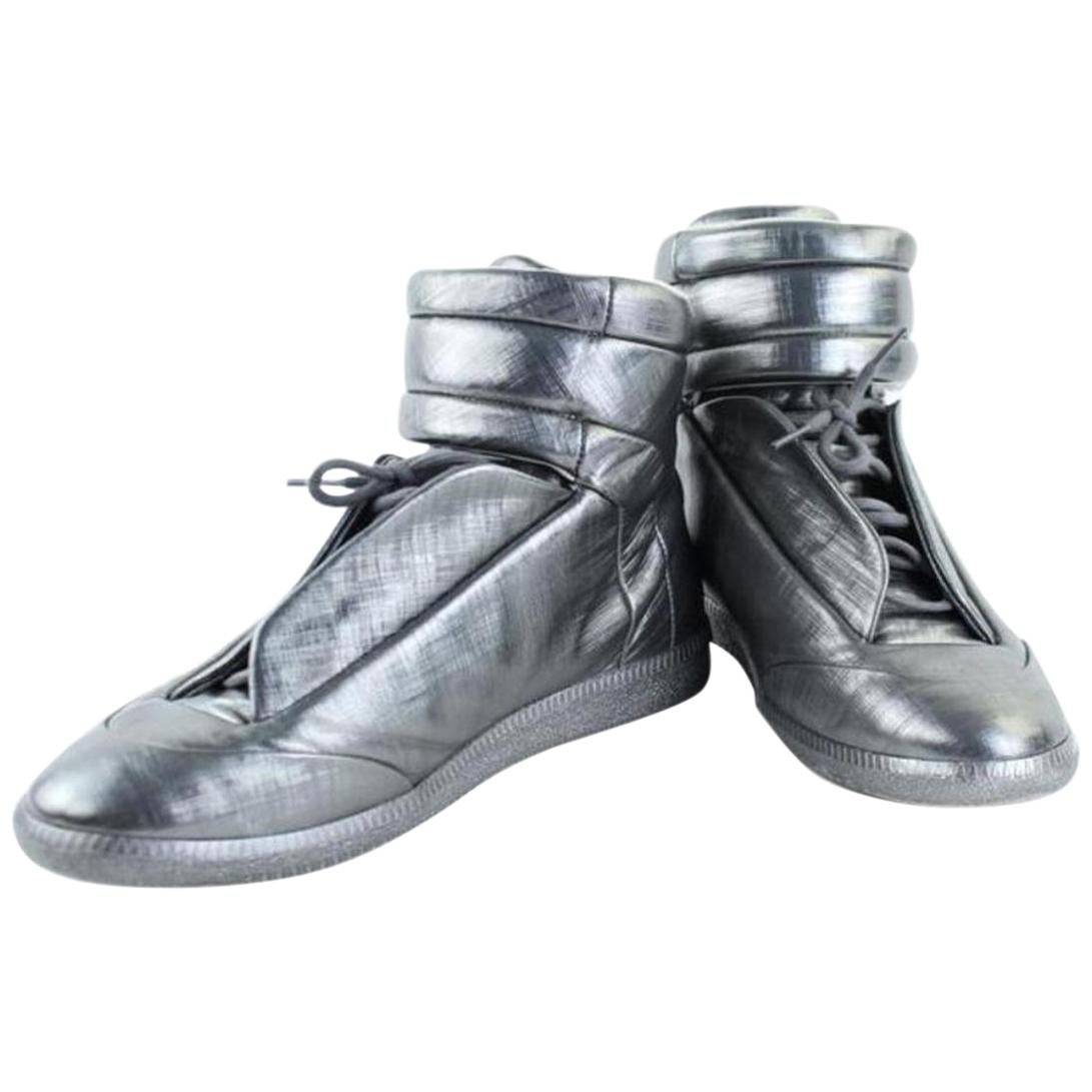 Maison Margiela Silver Future Metallic Leather High-top Sneaker 1mk0919 Sneakers For Sale