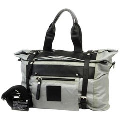 Vintage Chanel Bicolor 2way Duffle Travel 220962 Silver Canvas Shoulder Bag