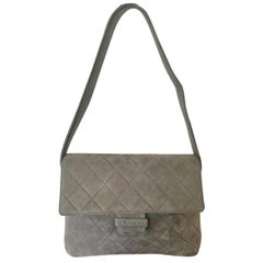 Vintage Chanel Quilted Flap 943558 Olive Suede Leather Hobo Bag