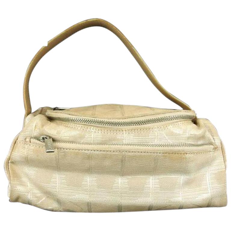 Chanel Quilted New Line Toiletry Case 219710 Beige Canvas Hobo Bag For Sale