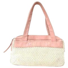 Vintage Chanel Woven Two-tone Satchel 219321 White X Pink Suede Leather Tote