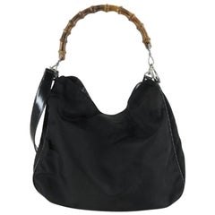 Vintage Gucci Bamboo Two Way 220935 Black Nylon Hobo Bag