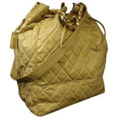 Vintage Chanel Drawstring Hobo Quilted Jumbo 217632 Beige Rubber Shoulder Bag