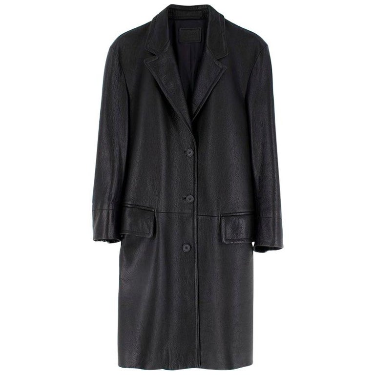 Prada black long leather oversized jacket US 2 at 1stDibs