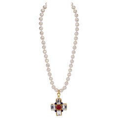 Chanel Maltese Gripoix Cross Jewel Necklace