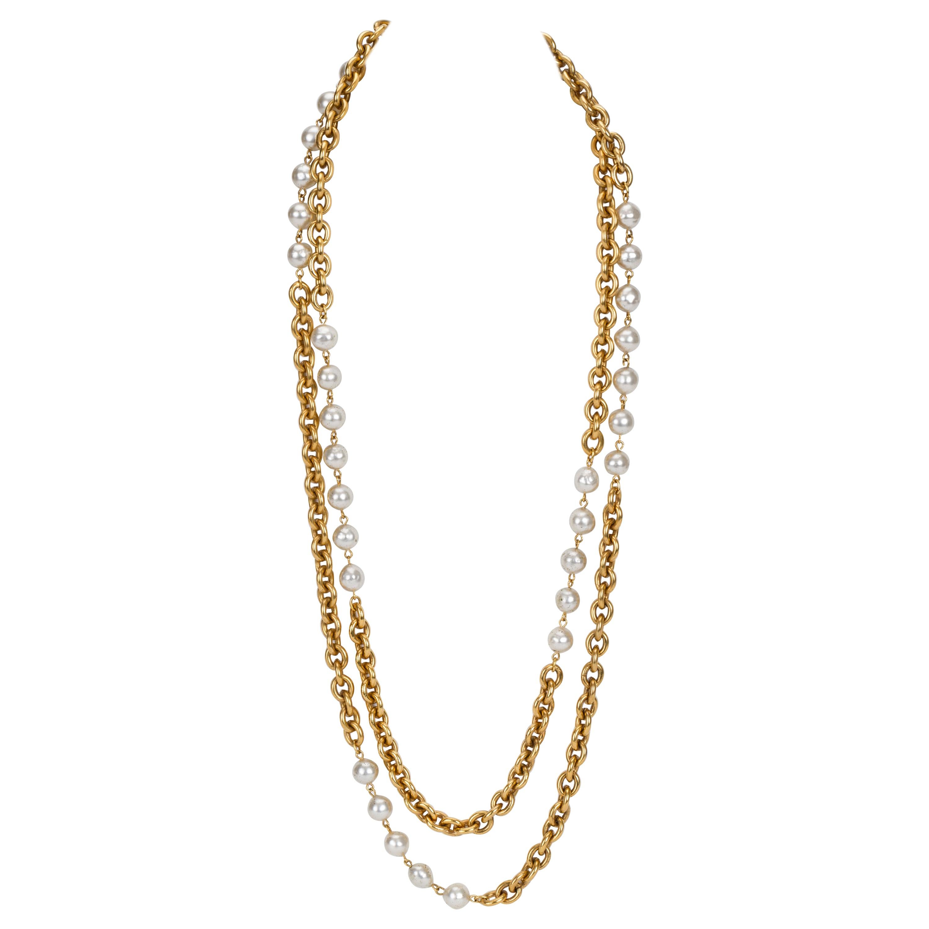 1980's Chanel Double Strand Faux Pearl Necklace