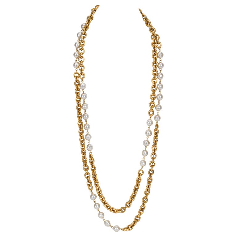 1980's Chanel Double Strand Faux Pearl Necklace at 1stDibs