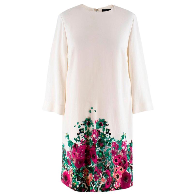 Elie Saab floral-print white cady shift dress US 4 For Sale