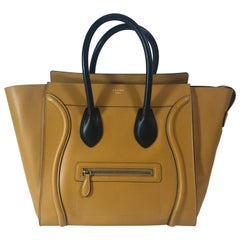 Celine Yellow and Black Handle Leather Mini Luggage Tote